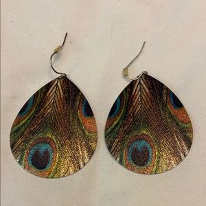 Blue and Green Teardrop Earrings with Peacock Design